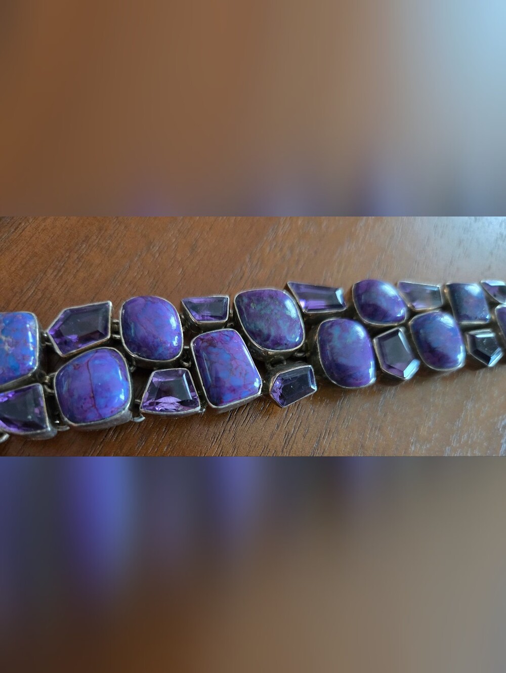 Gorgeous Genuine Blue Moon Turquoise And Amethyst Chunky 925 Bracelet 🦋